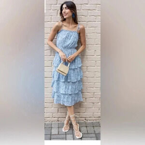 PAMELA TIERED FLORAL TIE SHOULDER MIDI DRESS